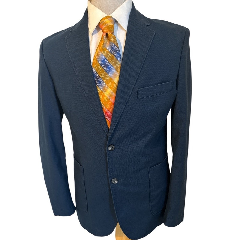 Johnston & Murphy Blazer Sport Coat Mens Sz Small 38R Blue Stretch Cotton Jacket